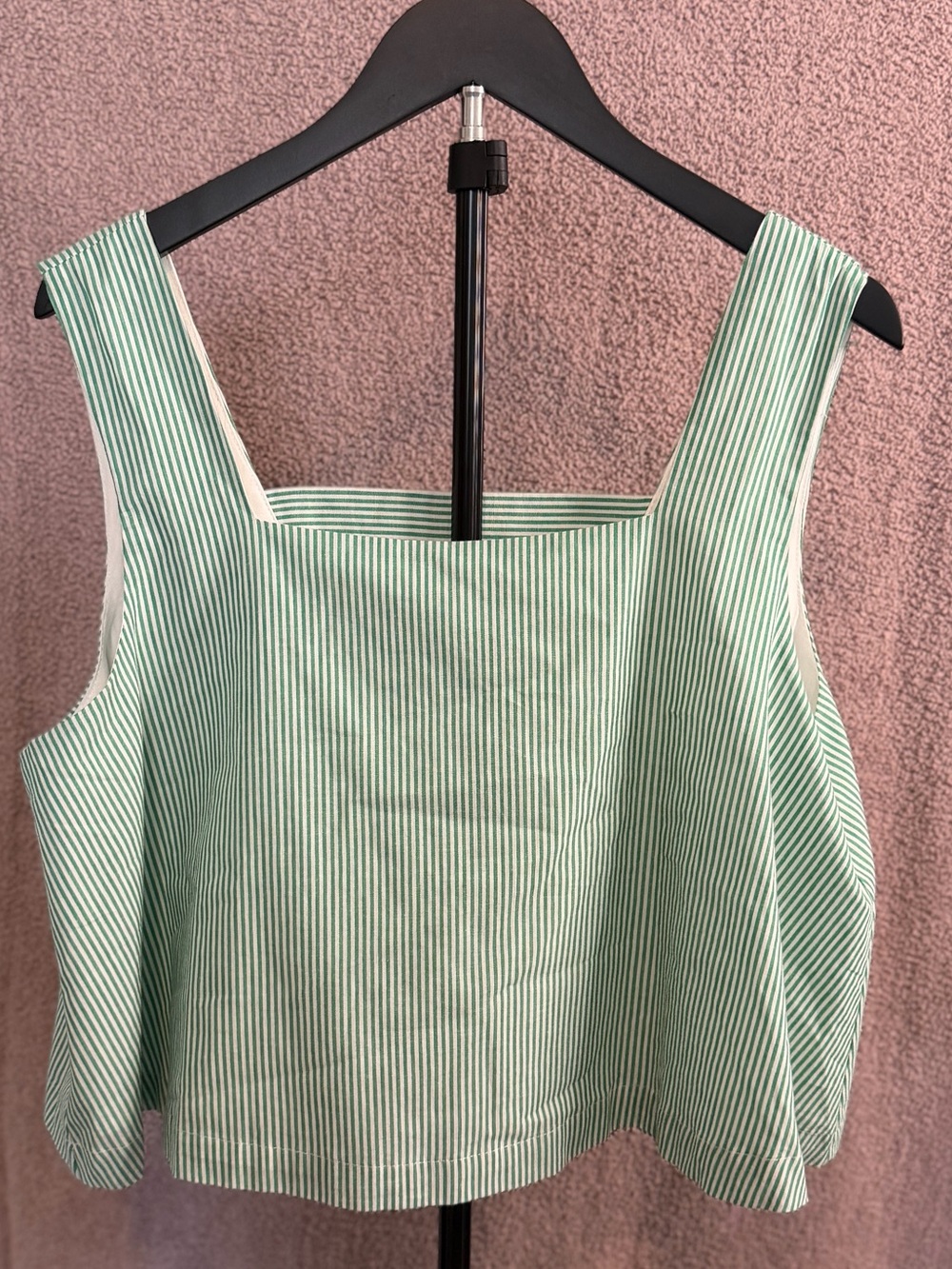 Prosperina Lola Crop Top Large Green White Striped Square Neck NWT $78